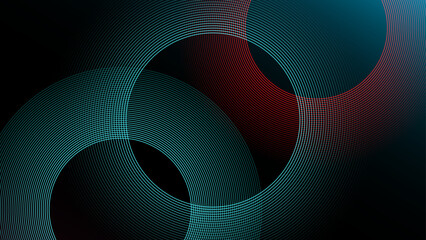 High tech visual concept featuring intricate cyan and red thin line circles intersecting over a black background to simulate digital connectivity or data flow © QalbQuill