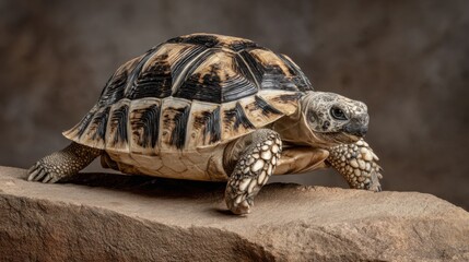 Obraz premium Close-Up of a Beautiful Tortoise on a Natural Rock Surface