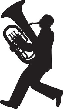 Silhouette of a person playing a tuba musician black