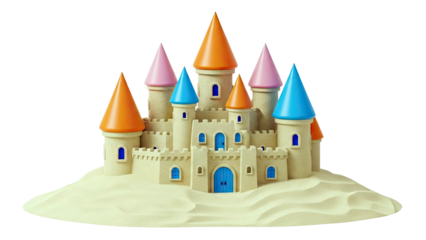 Colorful Sandcastle with Conical Towers