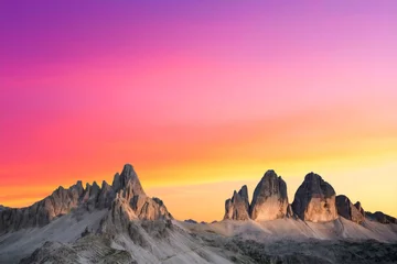 Fotobehang Fluor Roze sunrise at sunset in the italian dolomites. beautiful nature landscape.  © runruna