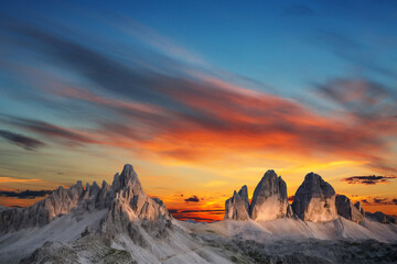 sunrise at sunset in the italian dolomites. beautiful nature landscape.