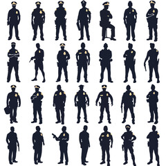 collection of various police officers in different poses and uniforms silhouette high quality professional detailed modern