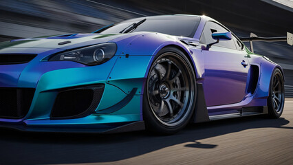 Blue sports car on black background showcasing luxury and speed