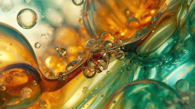 Abstract Microscopic View of Golden Filaments and Turquoise Fluid Creating a Surreal Biological or Scientific Landscape - Powered by Adobe