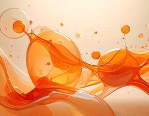 Abstract rendering of orange fluid merging with transparent shapes, dynamic & splashy