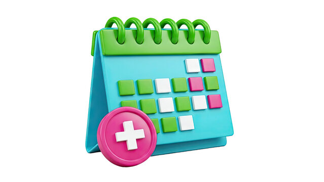3D Calendar Icon with Plus Symbol
