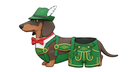 Dachshund in Traditional Bavarian Lederhosen and Hat