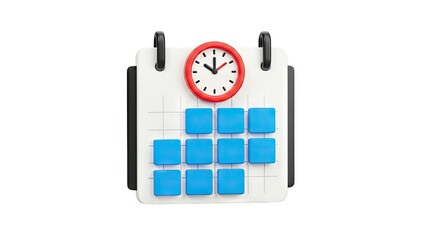 3D Calendar with Clock and Blue Squares