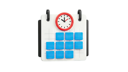 3D Calendar with Clock and Blue Squares