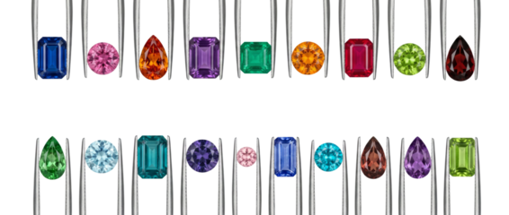 Assortment of Colorful Gemstones Held in Tweezers