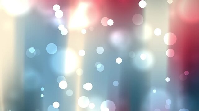 Abstract light blue and red blurred background with large white bokeh circles and bright light flares