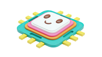 3D Render of a Cute Smiling Chip with Colorful Layers