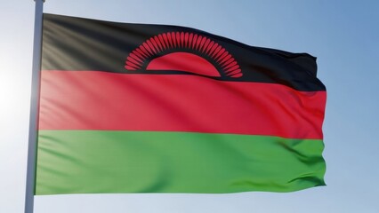 Malawi Flag Waving in Bright Daylight
