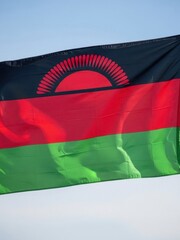 Malawi Flag Waving in Bright Daylight