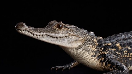 Obraz premium Close-Up of a Detailed Crocodile Head Against Black Background