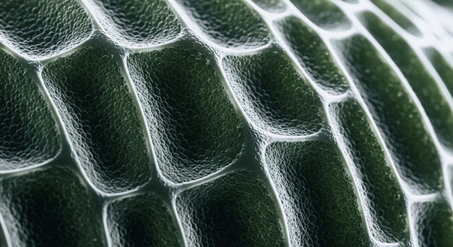 Close-up macro texture of organic cellular structure, abstract dark green background pattern, micro cell membrane concept - Powered by Adobe