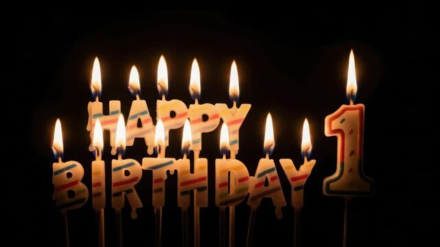 Happy Birthday 1 Year Old Candles Lit Dark Background Celebration