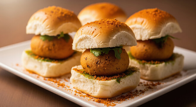 Delicious Indian Vada Pav: Spicy Potato Fritters in Soft Buns