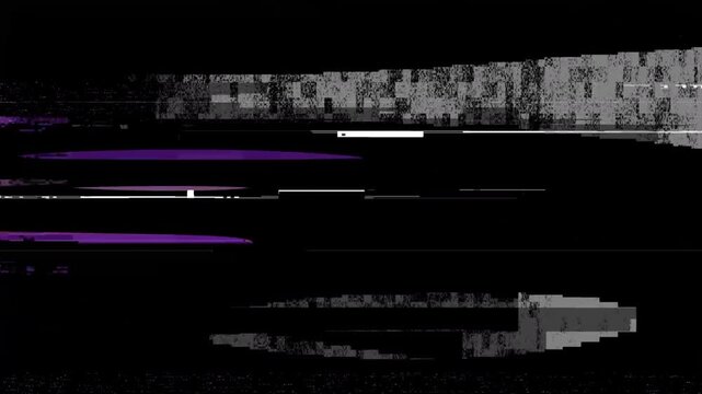 Distorted Black and White Glitch Background. Corrupted Analog VHS Signal Texture with Noise, Faded Lines, and Pixel Artifacts.