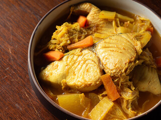 Thai spicy sour curry with King mackerel fish