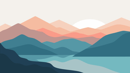 Minimal Mountain Lake Vector Landscape