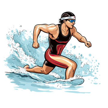 An illustration of a man running through shallow water