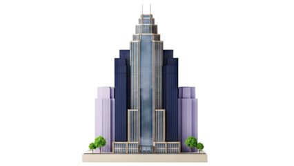 Art Deco Skyscraper Model with Trees