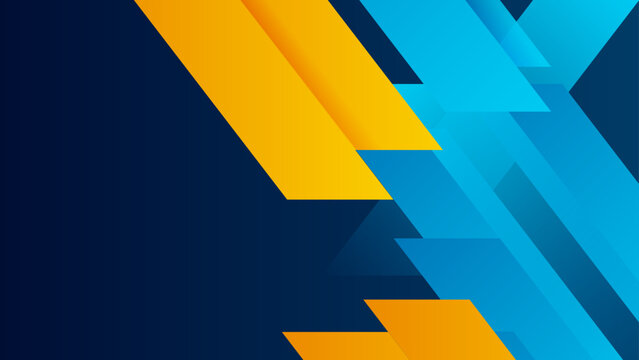 Professional abstract design featuring sharp diagonal geometric shapes in orange and light blue over a dark navy blue canvas