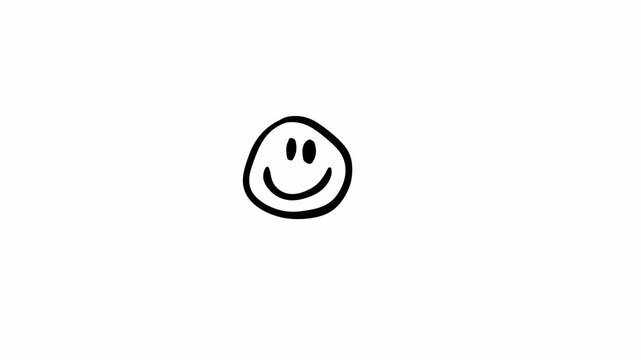 Smiling Face Doodle Animation hand drawn  on Transparent Background. 4K Video
