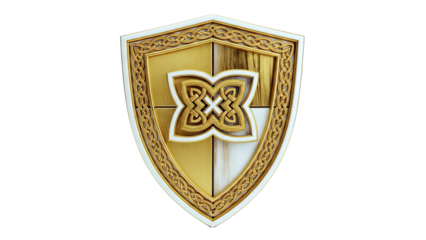 Ornate Gold and White Shield with Celtic Knot Design