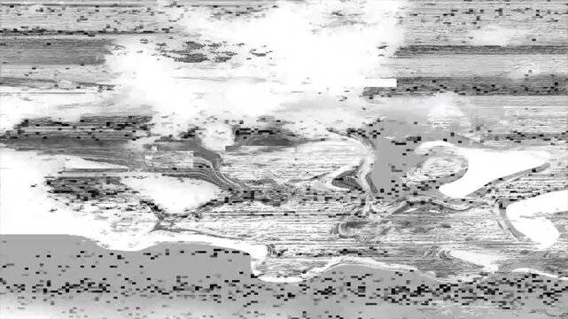Black and White VHS Glitch Overlay: Retro Digital Distortion with Static Noise and Horizontal Lines