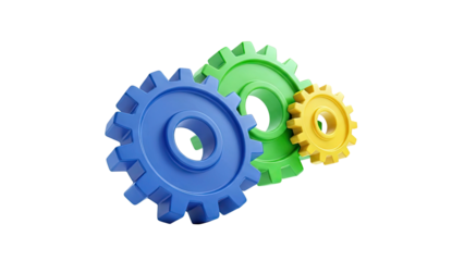 Three Interlocking Gears: Blue, Green, and Yellow