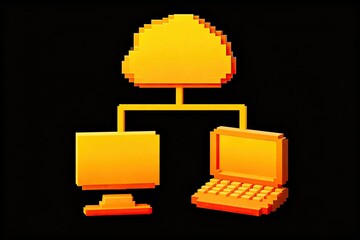 Pixel art of cloud computing setup