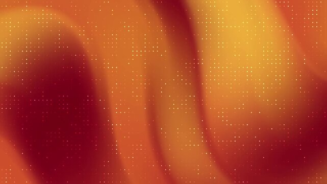 Warm orange and deep red gradient background with a structured grid of tiny glowing ember dots