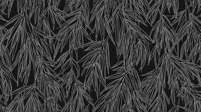 Seamless willow leaves pattern line art botanical