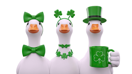 Three Geese Dressed for St. Patrick's Day