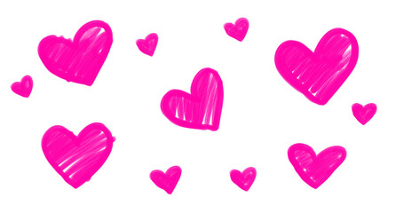 Obraz premium Realistic crayon texture pink hearts on alpha channel