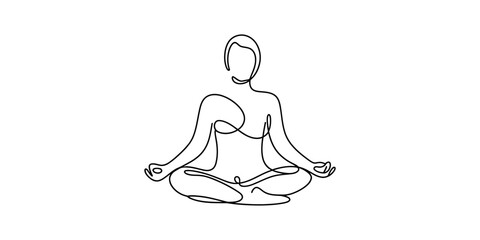Minimalist single continuous line drawing of a person meditating in yoga pose Vector, illustration