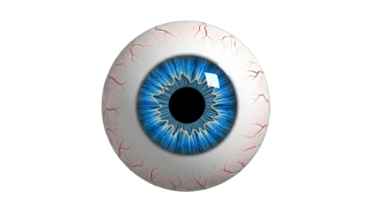 Detailed Human Eye with Blue Iris and Red Veins on White Sclera