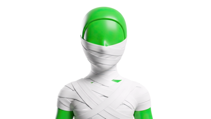 Green Figure Wrapped in White Bandages