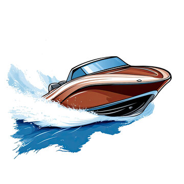 An illustration of a motorboat racing