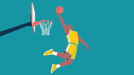 Basketball Player Performing a Mid-Air Slam Dunk, Concept of Athletic Performance, High-Flying Sports Action, Professional Basketball Mastery, and Active Fitness Lifestyle Vector Illustration © Shilpi