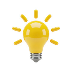 Yellow light bulb with sun rays isolated on transparent background