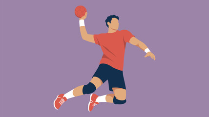 Obraz premium Professional Handball Player Performing a Jump Shot in Mid-Air, Concept of Athletic Performance, Sports Agility, Dynamic Competition, and Active Fitness Lifestyle Vector Illustration