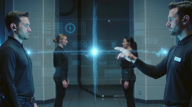 Experts validate biometrics, Trained staff perform fingerprint scans, Skilled technicians meticulously perform biometric authentication in controlled clinical environments for security purposes