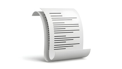 Elegant receipt paper roll with black lines on white background