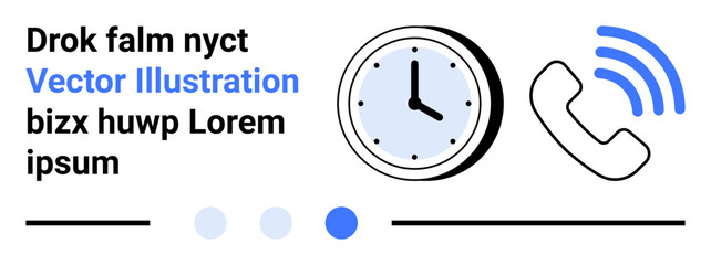 Clock displaying time next to phone receiver with signal waves. Ideal for time management, communication, scheduling, productivity, customer service, business operations, simple landing page