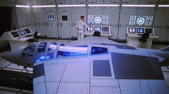 Aerospace testing lab, Research laboratory dedicated to aircraft testing and inspection procedures, Advanced aerospace prototype testing facility equipped with models and technical evaluation