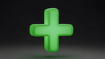 Obraz premium Glowing green plus sign symbol on dark background
